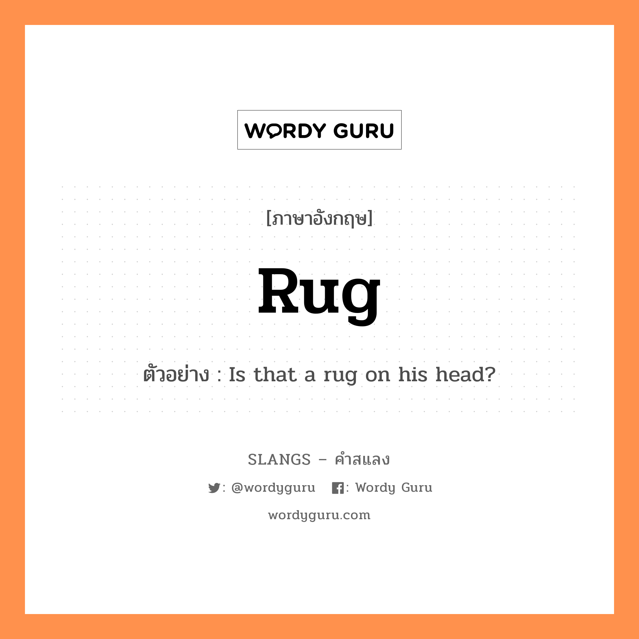 rug แปลว่า?, คำสแลงภาษาอังกฤษ rug ตัวอย่าง Is that a rug on his head?
