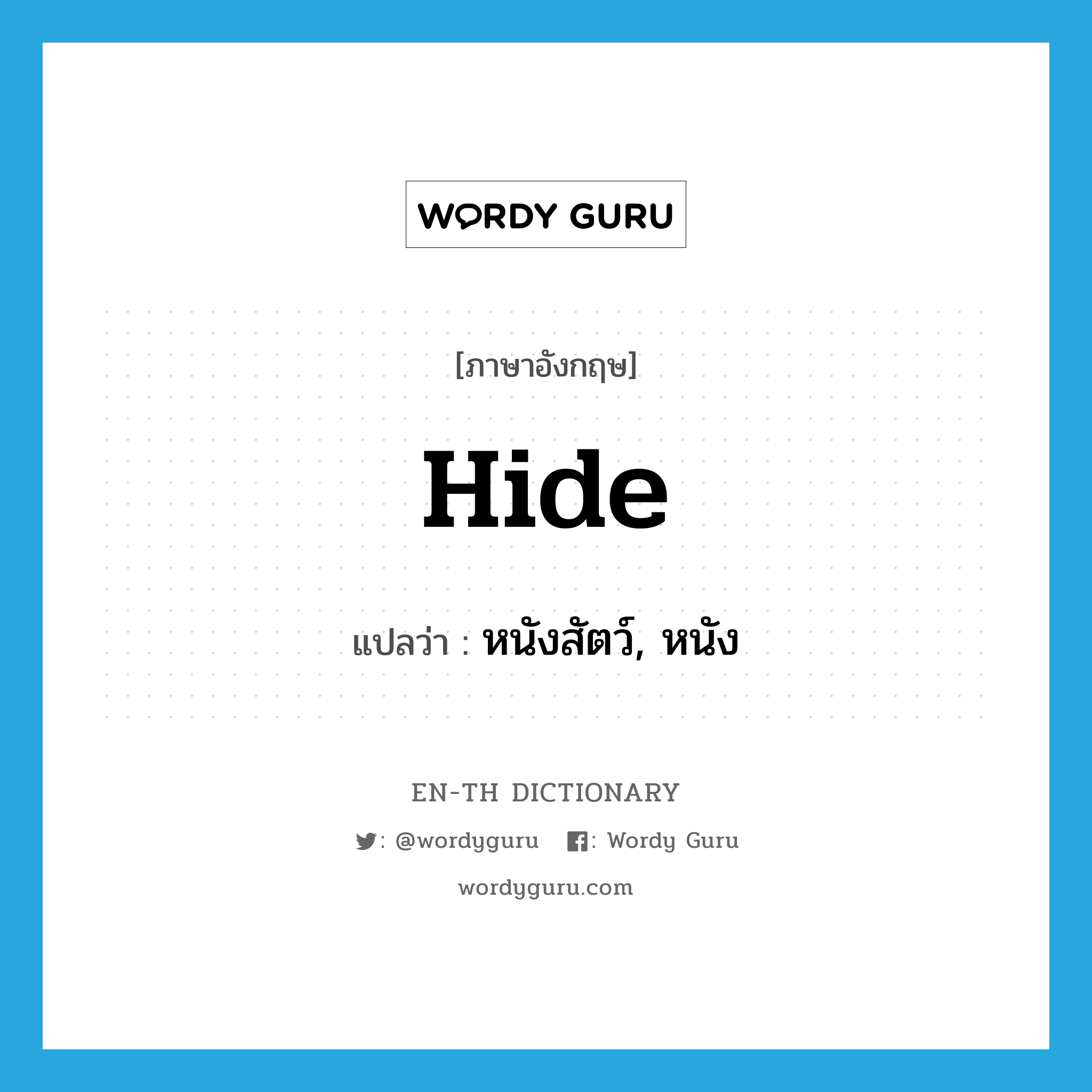 hide แปลว่า?, คำศัพท์ภาษาอังกฤษ hide แปลว่า หนังสัตว์, หนัง ประเภท N หมวด N
