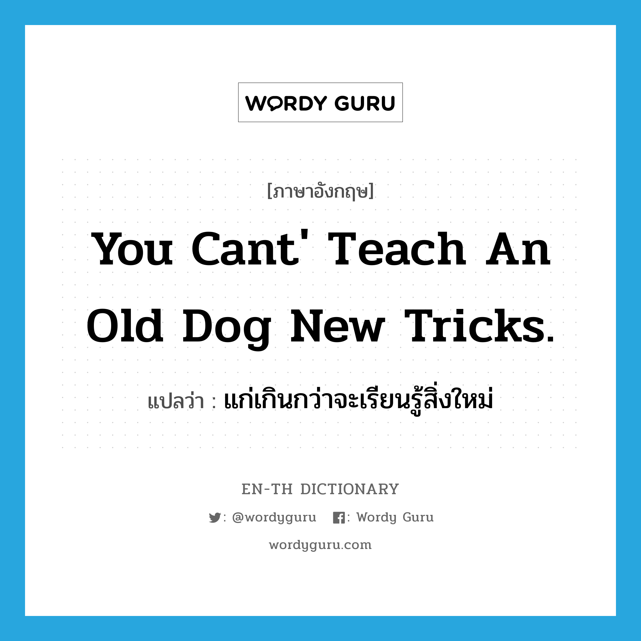 You cant' teach an old dog new tricks. แปลว่า?, คำศัพท์ภาษาอังกฤษ You cant' teach an old dog new tricks. แปลว่า แก่เกินกว่าจะเรียนรู้สิ่งใหม่ ประเภท IDM หมวด IDM