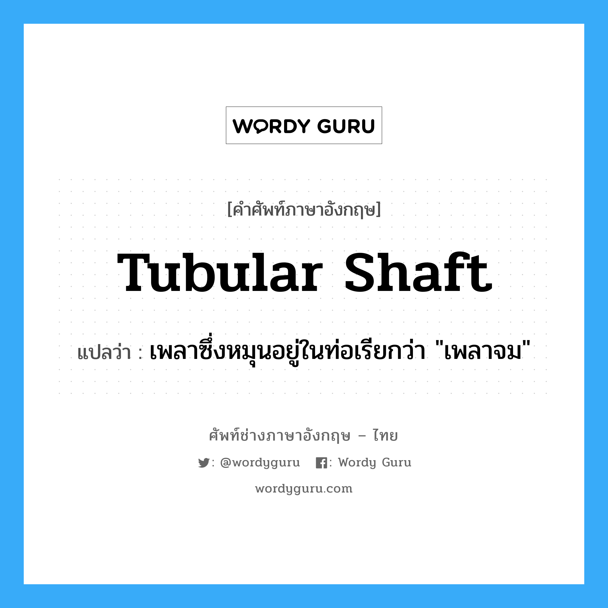tubular shaft แปลว่า?, คำศัพท์ช่างภาษาอังกฤษ - ไทย tubular shaft คำศัพท์ภาษาอังกฤษ tubular shaft แปลว่า เพลาซึ่งหมุนอยู่ในท่อเรียกว่า "เพลาจม"