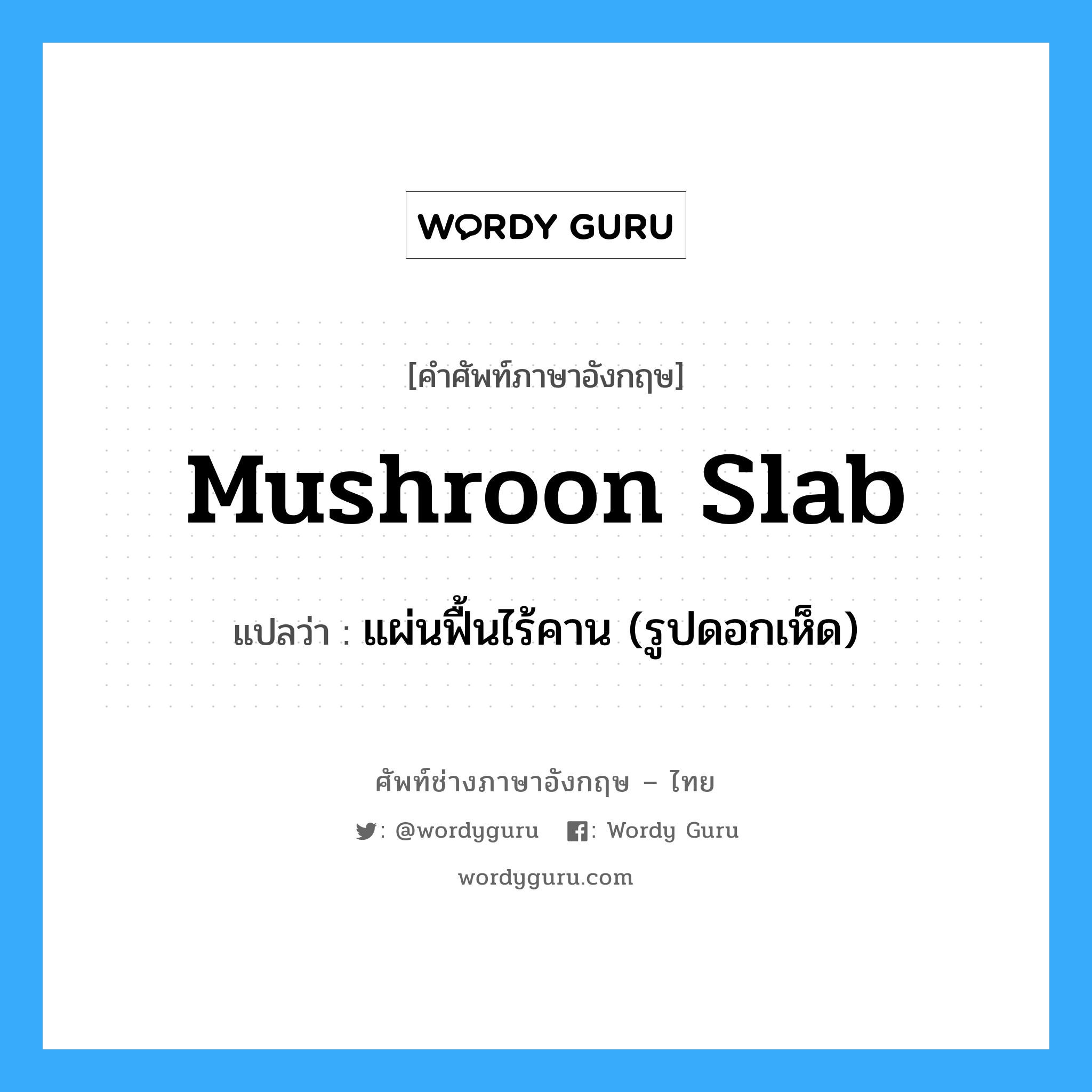 mushroon slab แปลว่า?, คำศัพท์ช่างภาษาอังกฤษ - ไทย mushroon slab คำศัพท์ภาษาอังกฤษ mushroon slab แปลว่า แผ่นฟื้นไร้คาน (รูปดอกเห็ด)