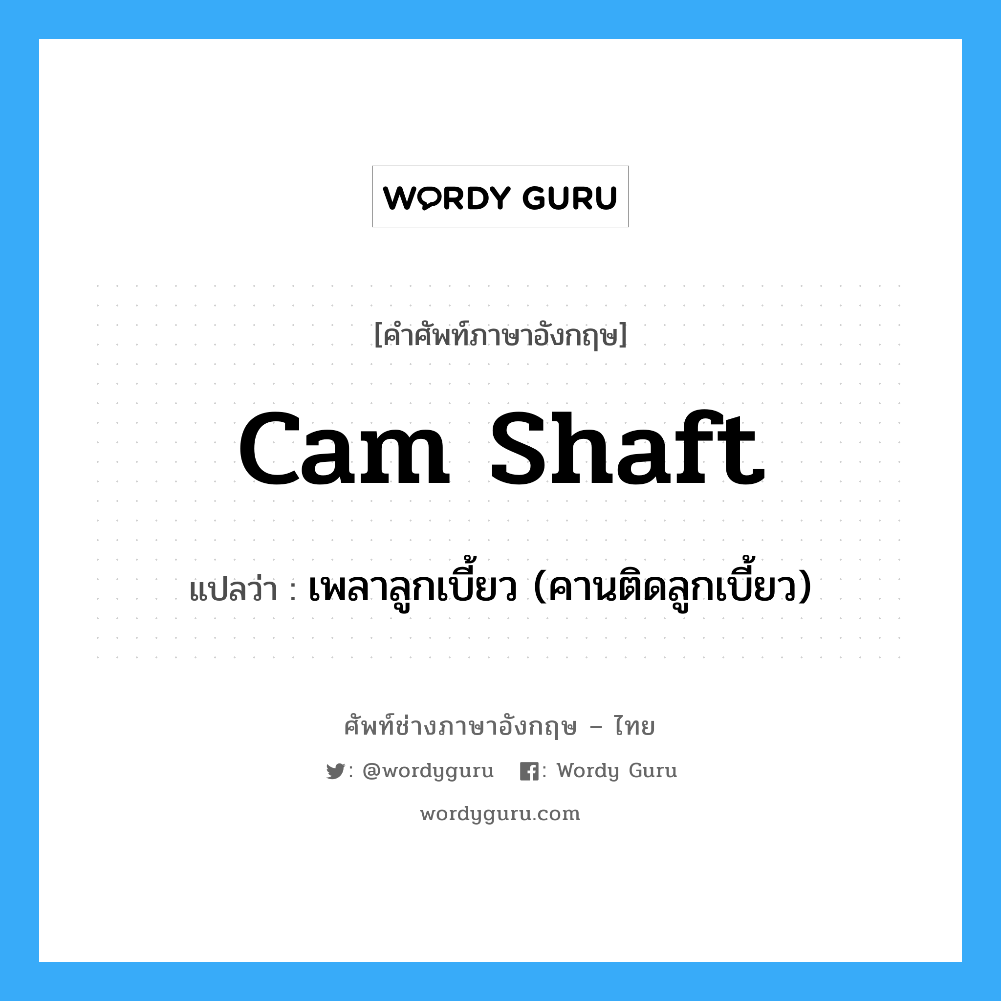 cam shaft แปลว่า?, คำศัพท์ช่างภาษาอังกฤษ - ไทย cam shaft คำศัพท์ภาษาอังกฤษ cam shaft แปลว่า เพลาลูกเบี้ยว (คานติดลูกเบี้ยว)