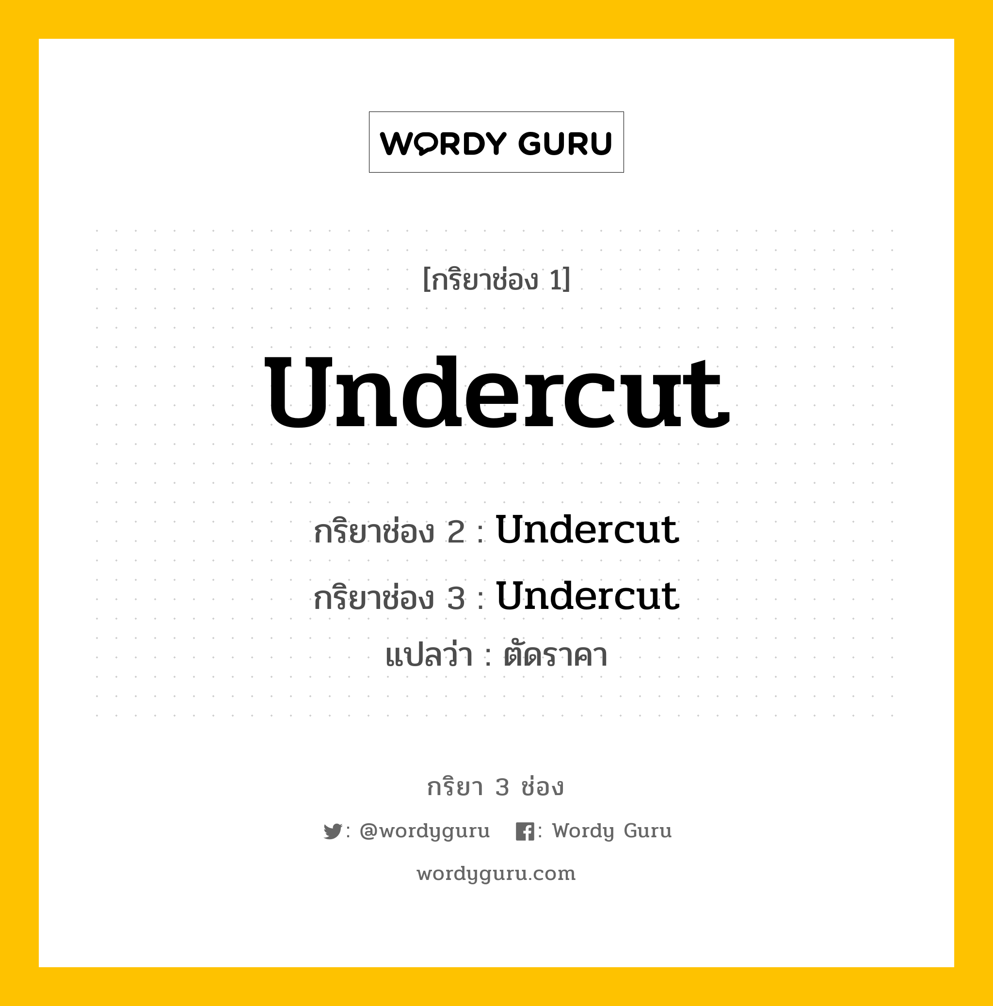 กริยา 3 ช่อง ของ Undercut คืออะไร?, กริยาช่อง 1 Undercut กริยาช่อง 2 Undercut กริยาช่อง 3 Undercut แปลว่า ตัดราคา หมวด Irregular Verb หมวด Irregular Verb