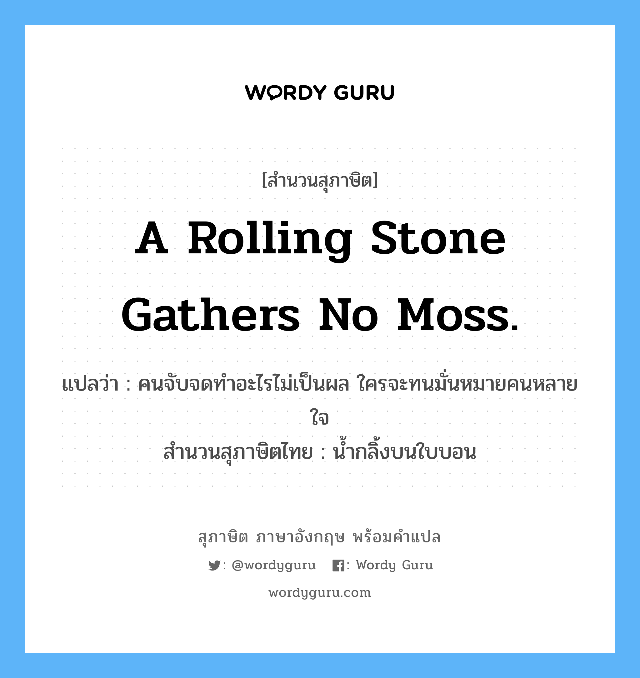 A rolling stone gathers no moss.