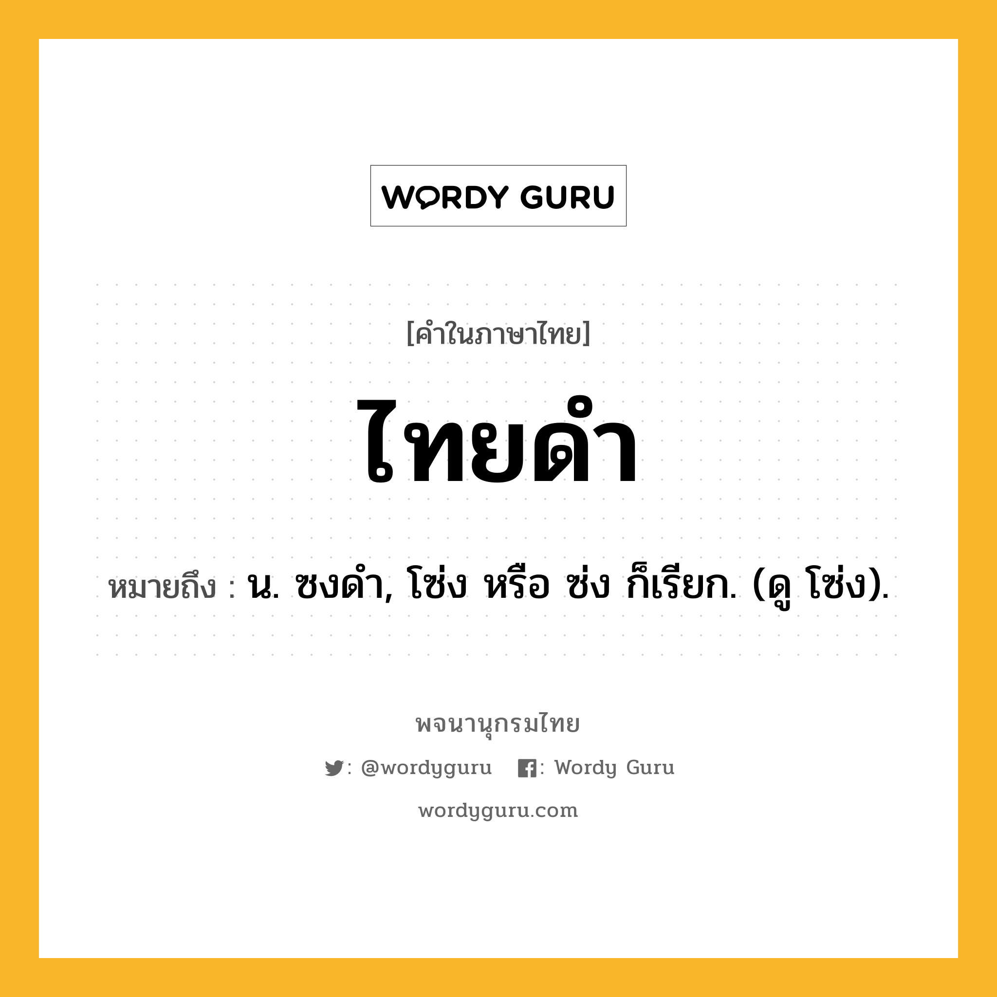 ไทยดำ หมายถึงอะไร?, คำในภาษาไทย ไทยดำ หมายถึง น. ซงดํา, โซ่ง หรือ ซ่ง ก็เรียก. (ดู โซ่ง).