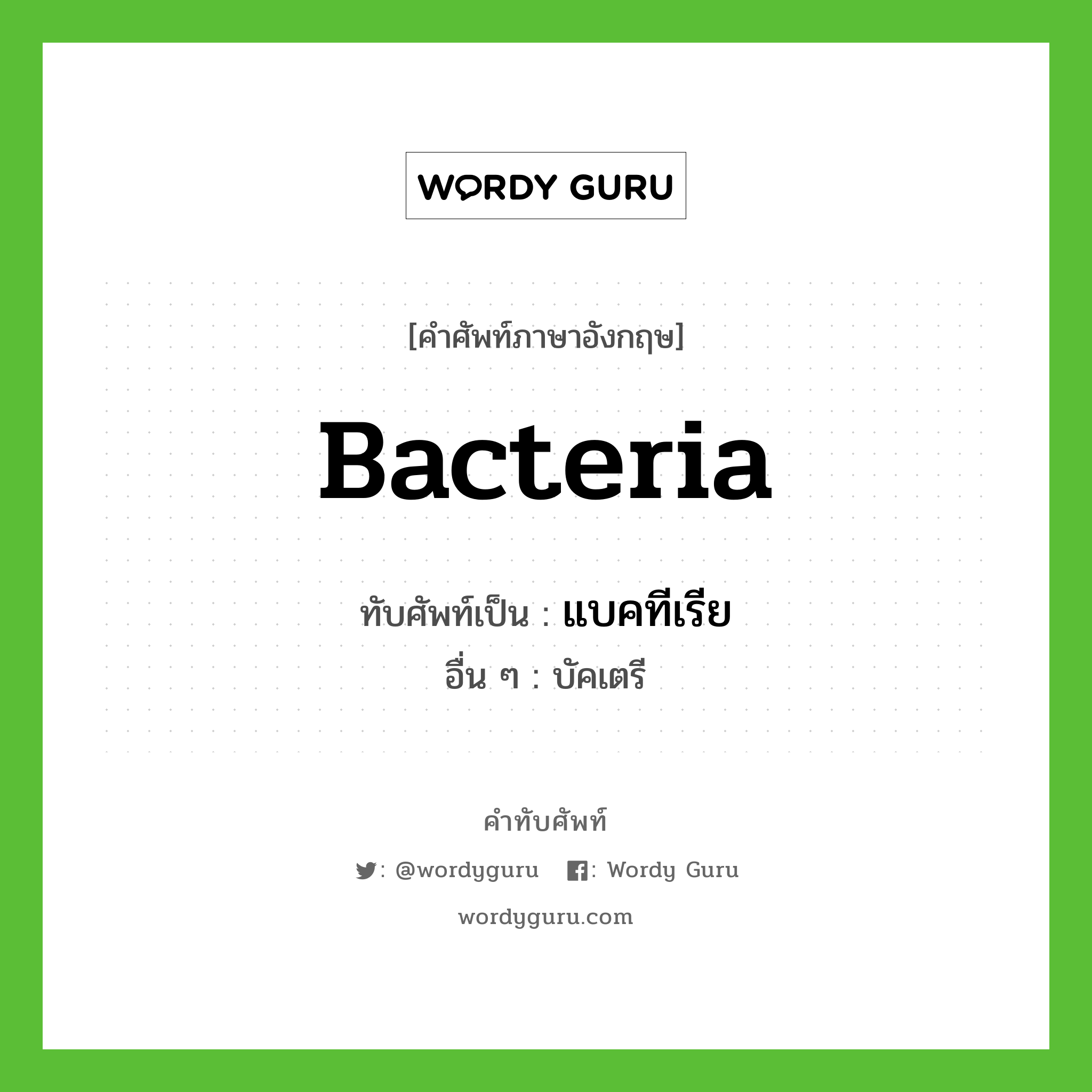 bacteria เขียนเป็นคำไทยว่าอะไร?, คำศัพท์ภาษาอังกฤษ bacteria ทับศัพท์เป็น แบคทีเรีย อื่น ๆ บัคเตรี